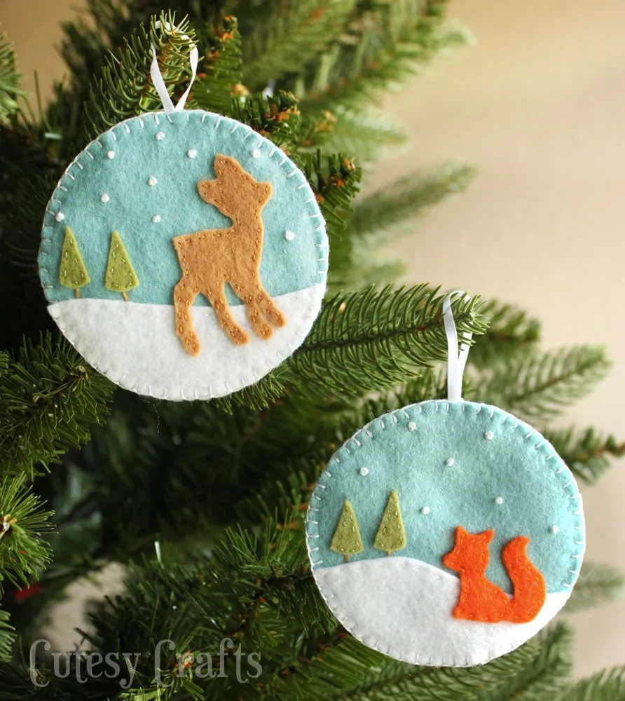 Deer and Fox Felt Christmas Ornaments - Cutesy Crafts